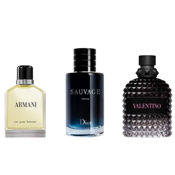 Coffret Élégance Virile - Sauvage Parfum de Dior, Uomo Born in Roma de Valentino et Armani Eau Pour Homme de Giorgio Armani [100 ml]